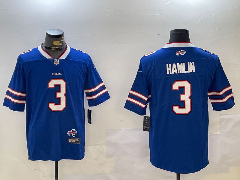 Men Buffalo Bills 3 Hamlin Blue Second generation 2024 Nike Limited NFL Jersey style 2